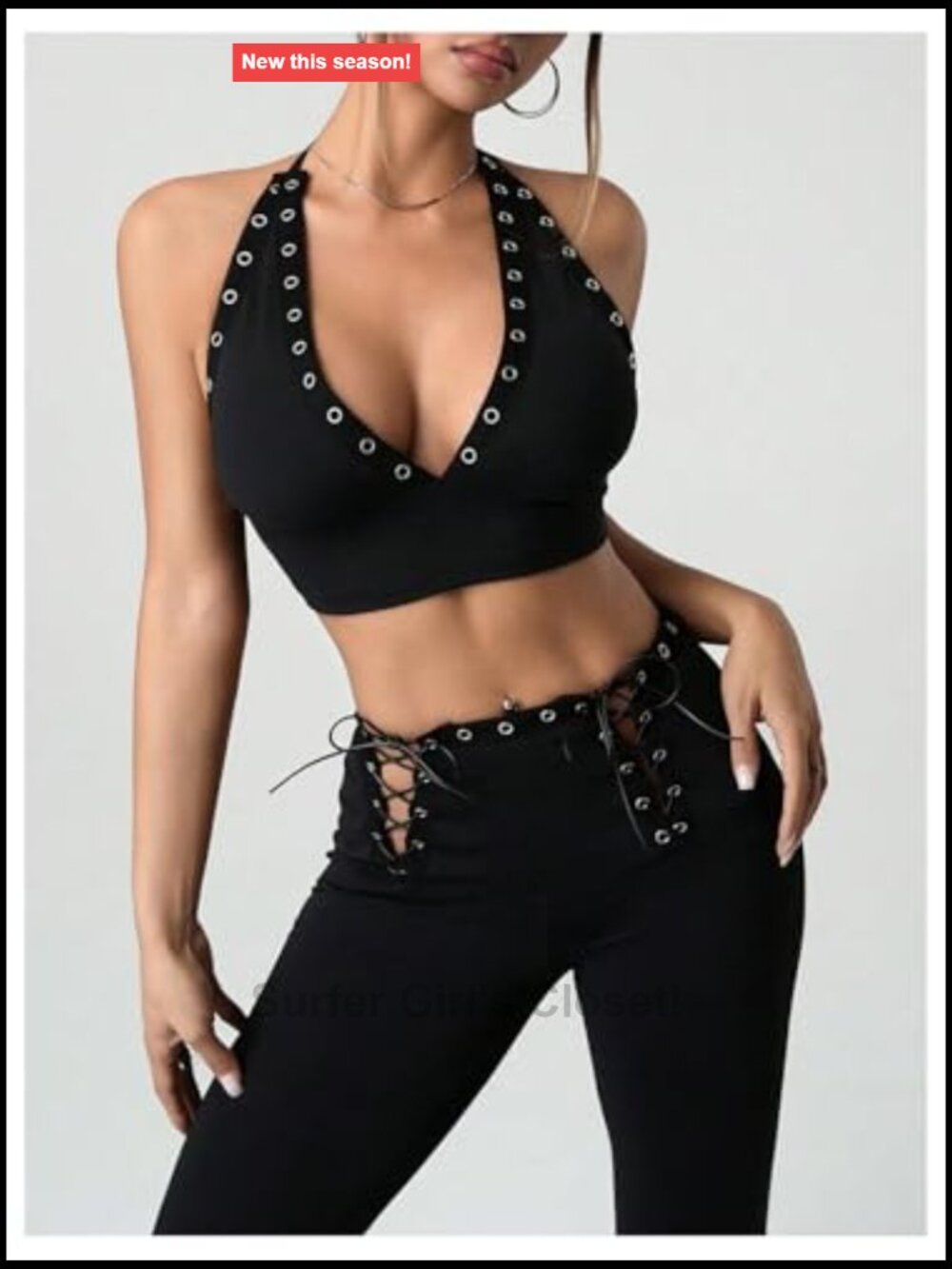Y2K Backless Halter Top & Low Waisted Bootcut Pants Set Two Piece Rave Festival - Picture 3 of 4